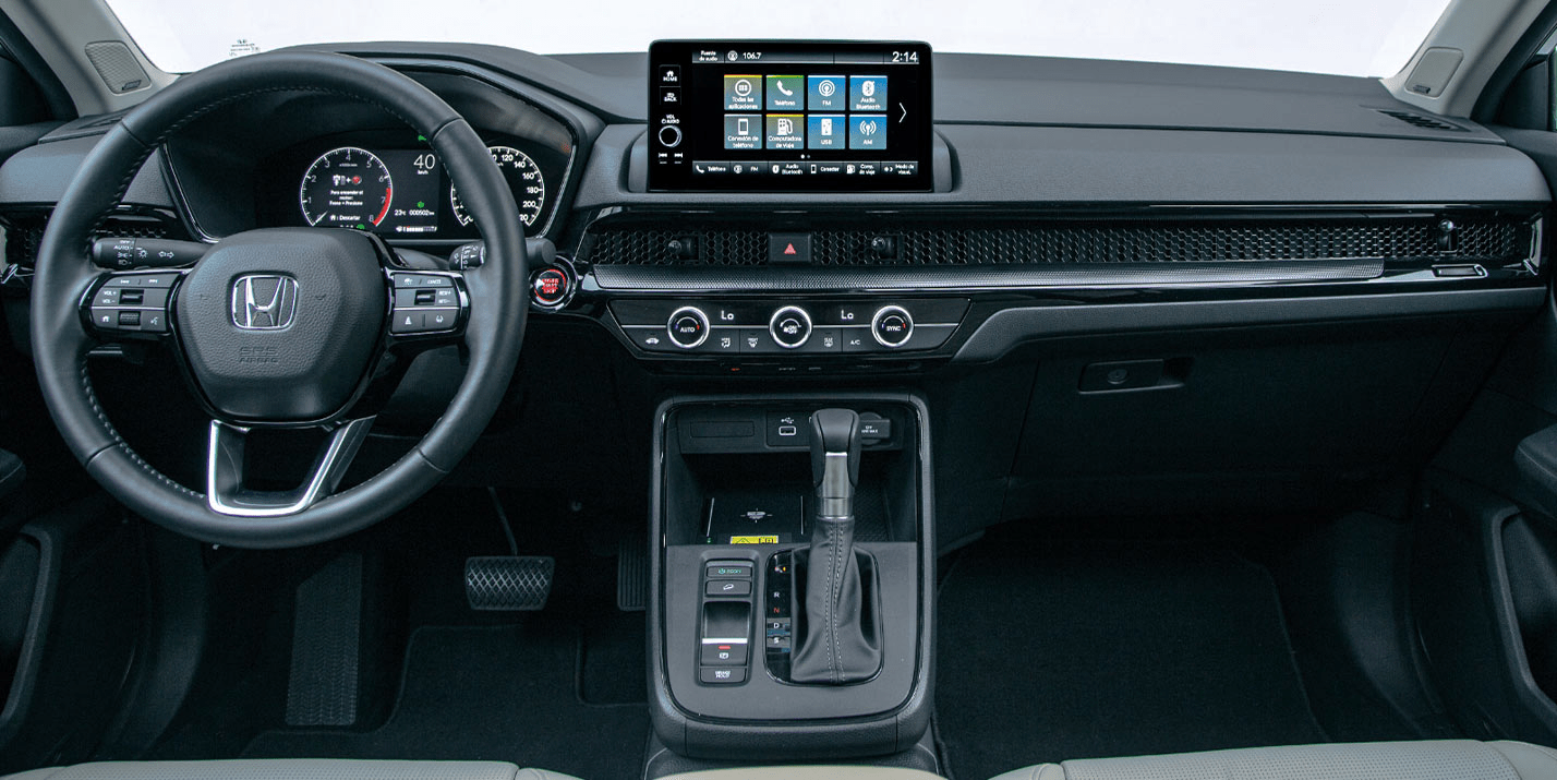 dalton-honda-cr-v-tablero-volante-pantalla Dalton Honda CR-V, vista del tablero, volante y pantalla de infoentretenimiento con diseño moderno